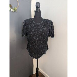 JMD New York Black‎ Beaded Floral Short Sleeve Top XL